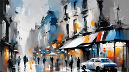 abstract oil painting: city Paris , gray-black-white-blue colors New York. Willem Haenraets artistic style, Derek Gores, Highly Detailed, Afremov, colorful in Kal Gajoum style