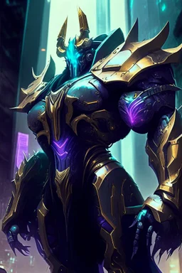 Galio from League of Legends in cyberpunk style