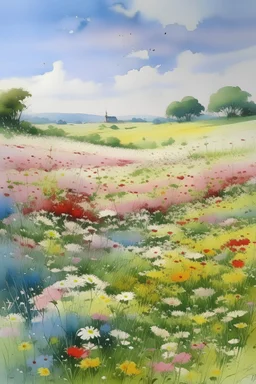 Shinya Komatsu flower field serene watercolour scenic