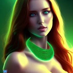 fullbody portrait of beautiful young busty atletic amazon Redhead woman with big Green sad eyes with big emeralds necklace by Anthony Devas 8k