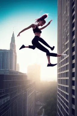 Girl jumping off a building