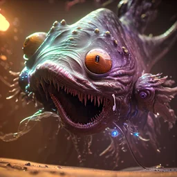 fluid ink angler fish creature, unreal engine 5, 8k resolution, photorealistic, ultra detailed