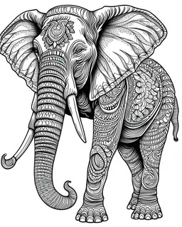 elephant, coloring image, full body (((((white background))))), only use an outline., real style, line art, white color, clean line art, white background, Sketch style