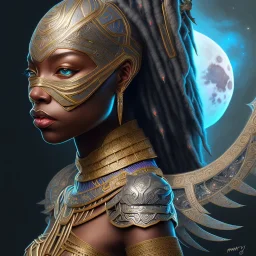 sango fantasy, fantasy magic, intricate, sharp focus, illustration, highly detailed, digital painting, concept art, matte, artgerm and paul lewin and kehinde wiley, masterpiece Asian black panther Papu New Guina pyramid black silver space lady space blood moon galaxy