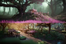 Magical fantasy elven cafe forest lord of the ring rivendell pink tree