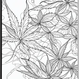 Coloring page for toodlers, with "weed" genree, very Bold outlines and white background, anime style, minimal number of elements, very simple