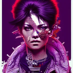 beautiful punk girl, hyper detailed, hyperdetailed, intricately detailed, illustration by <kilian eng> <Yoji Shinkawa>, purple tones,