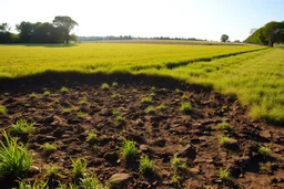a dirt clearing at the edge of an ideal farm field, sunny day, product photo setting