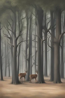 Trees, art, shelter, deer