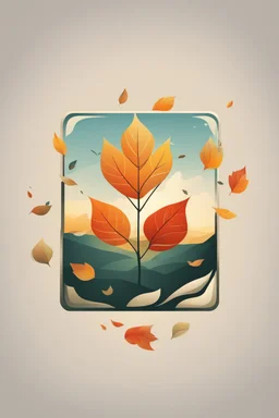 square logo , landscape with leaf fall, flying leaves