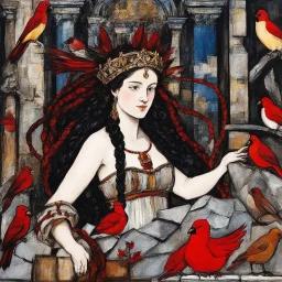 [art by Jean-Paul Riopelle] Circe the incredible nymph with lovely braids in Sistine Chapel, she is surrounded by cardinals in the conclave