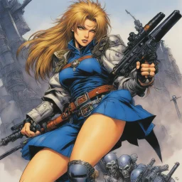 #5 Original coloured Art by masamune shirow Vortex Comic, 1988: female zombie slayer with weapons