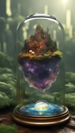 a planet in the universe, everything made out of crystal jar with cover