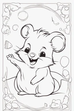 blank colouring book, white blank background, simple picture for toddlers, hamster, disney and pixar style