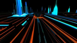 tron legacy movie, city, blue, red and orange,