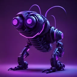 neon black and purple large and long worm-like robot with a 3D hexagon for a head