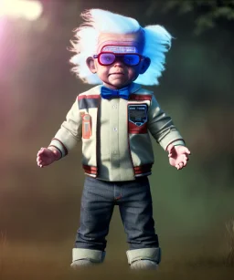 Emmet brown toddler, full body, delorean, dramatic lighting, hyper realistic