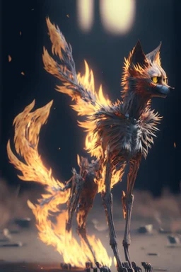 Wolf cat bird fire skeleton fused ,hdr, 16k, octane effect, unreal engine, cinema 4d