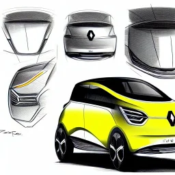 Renault Zoë, three wheeler , designer's sketches, whole car, profile