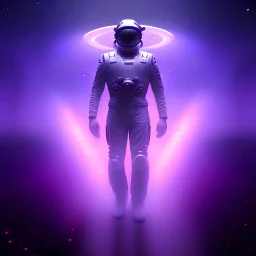 man in chapel floating up into the galaxy, purple lights, purple fog, detailed, realistic, 4k, hi def