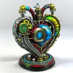 MULTICOLORED COMPLIMENTARY MECHANICAL HUMAN HEART, METALLIC, CLOCKWERK, STEAMPUNK,