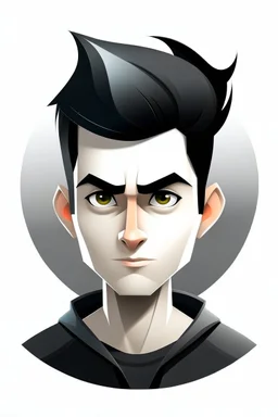 Design gaming yuong man with silver dark hair and bright white eyes avatar logo