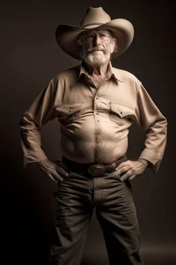 Bare old cowboy in pants