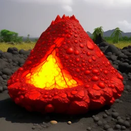 A red fiery volcano designed in Ica stones