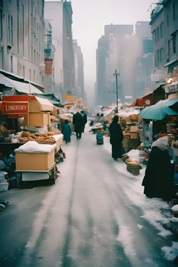 roadway market, cold weather, lomography