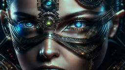 matrix style cyborg portrait detailed symmetrical realistic eyes steampunk cyborg cyborg intricate detailed to scale hyperrealistic dark lighting digital concept art