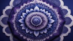 Hyper Realistic Photographic-View of a Half-Navy-Blue-&-Purple Mandala at Right Side.