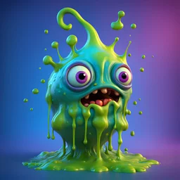 A whimsical dripping, slimy gooey monster, playful, colourful, 3d render, maya, highly detailed, Z brush, cgi, Pixar 3D art, jelly wobbly texture, large creepy eyes, fun scary, animated realism,