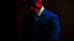 The invisible man was lost in his own darkness and loneliness, navy blue, cherry red and soft cream color scheme