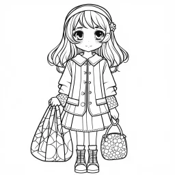 b&w lineart kawaii style fashion, minimalist style, white background, full body, picture, coloring book style on white background, well composed, clean coloring book page, No dither, no gradient, strong outline, No fill, No solids, vector illustration, –ar 9:11 –v 5