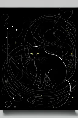 black cat style black abstract art with music notes around