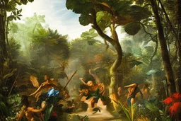 man running in colorful jungle by Caravaggio