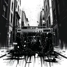 dirty back streets ghettoblaster abstract particles waves length sonic capacity black and white cube