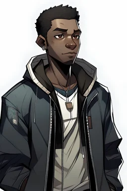 black guy very anime style with cool jacket