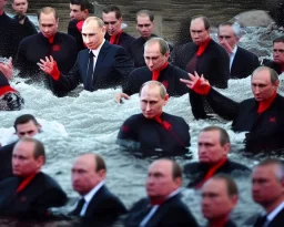 president Putin evil devil swim in river of blood