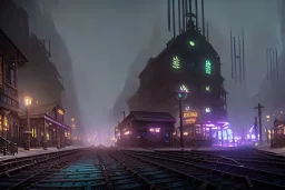 low town under city fantasy dungeon punk dark river steam train