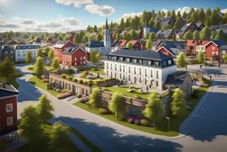 Sarpsborg town in Norway in 2100 :: 8K, 3D, Octane Render, VRay, Unreal Engine 5, Hyperdetailed, intricate, HDR, extremely realistic evolution of future architecture, photorealism, colourful, blue sky over a clean environment, award winning, crisp quality, masterpiece, fantastic view, digital art, airbrush art, ink drawing, sharp focus, high contrast, depth of field