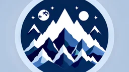 Craft a logo using dark blue, silver gray, white, and black as color palette. Incorporate a respiratory circle, a stylized mountain, and subtle abstract ice flakes. Aim for a design that is masculine, experienced, and innovative, capturing the essence of balance, serenity, and transformation.