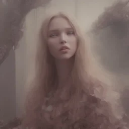 Sasha Luss using a VR headset ultra detailed face art cinematic behind a mirror and blue and red sky