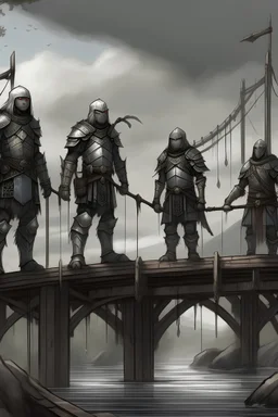 fantasy warriors, standing at the border of a bridge