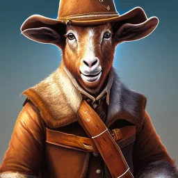 portrait of a western goat anthromorph male with a cowboy hat in the style of redwall