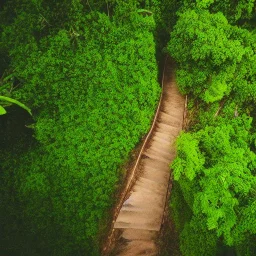 escena de un sendero en la mitad de una jungla mirado desde arriba