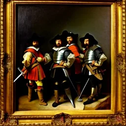 oil portrait of The Three Musketeers and d'artagnan with armor by Rembrandt 8k