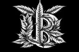 LETTER 'B' CANABIS WEED LEAF BLACK AND WHITE RASTA