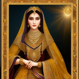 A beautiful Arab Muslim princess from the Abbasid era , beautiful portrait, flowery landscape