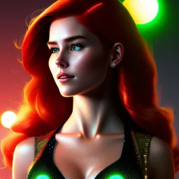 portrait of mary jane watson, red hair, green eyes, black tanktop, intricate, elegant, glowing lights, highly detailed, comic style, artstation, concept art, smooth, sharp focus, illustration, art by wlop, mars ravelo and greg rutkowski